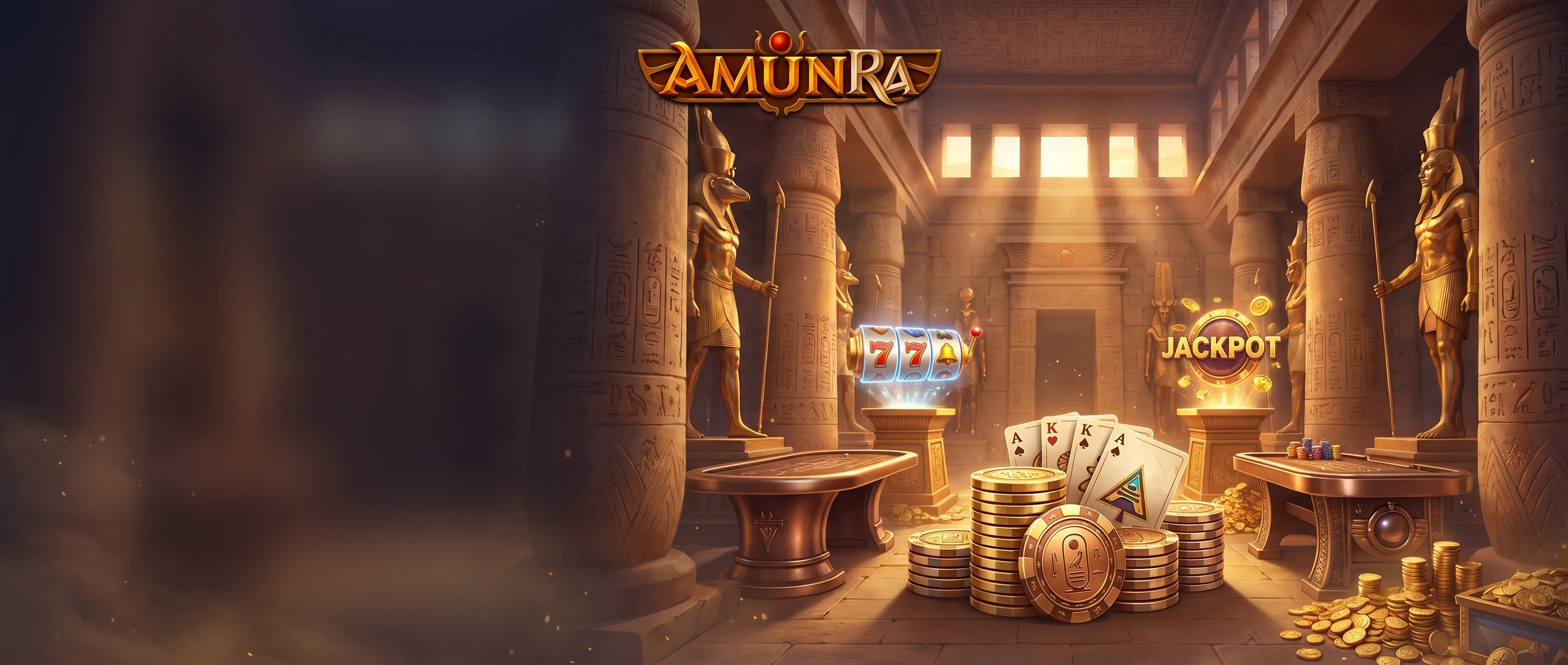 Temple égyptien, jeux de casino et jetons AmunRa
